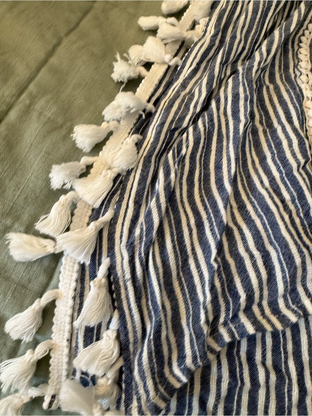 Blue and White Striped Tassel Beach Cover-Up - Picture 3 of 5
